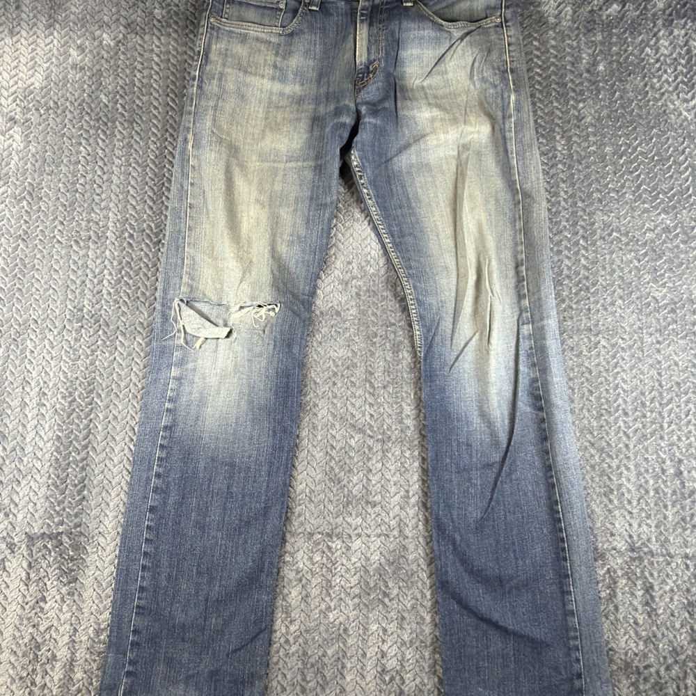 Levis 514 Jeans Men 32x34 Blue Straight Fit Medium Wash Denim Distressed
